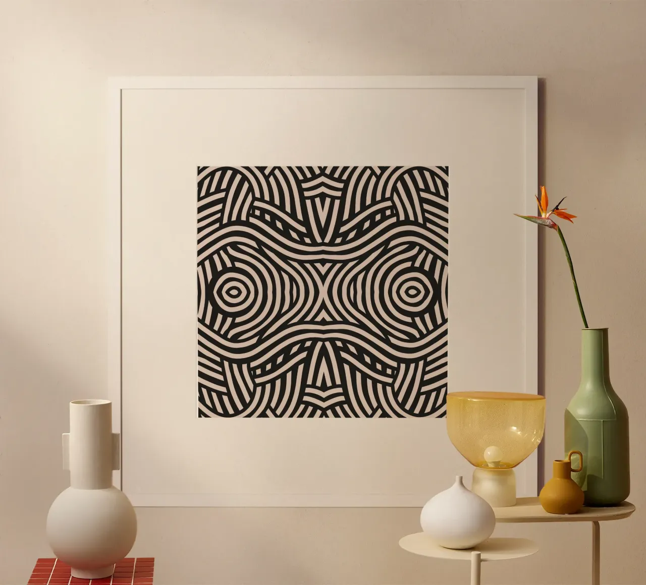Symmetrical linocut line art pattern 05 hahnemühle by Little Dean