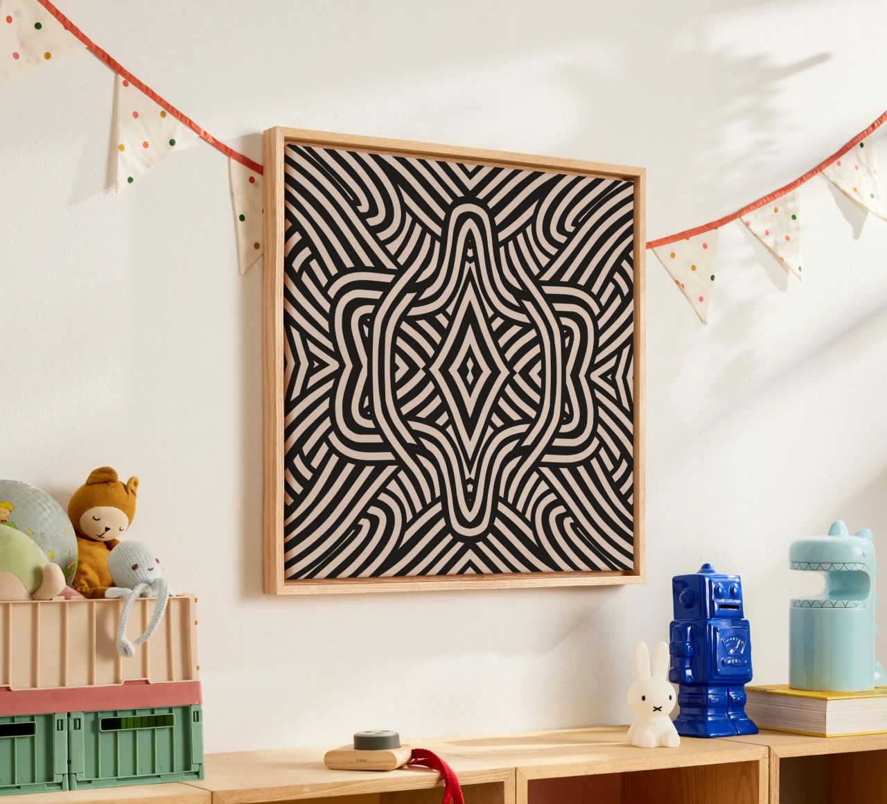 Symmetrical linocut line art pattern 06 canvas by Little Dean