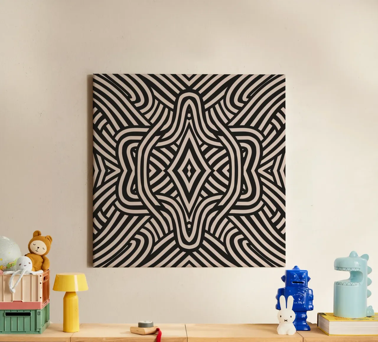 Symmetrical linocut line art pattern 06 canvas by Little Dean