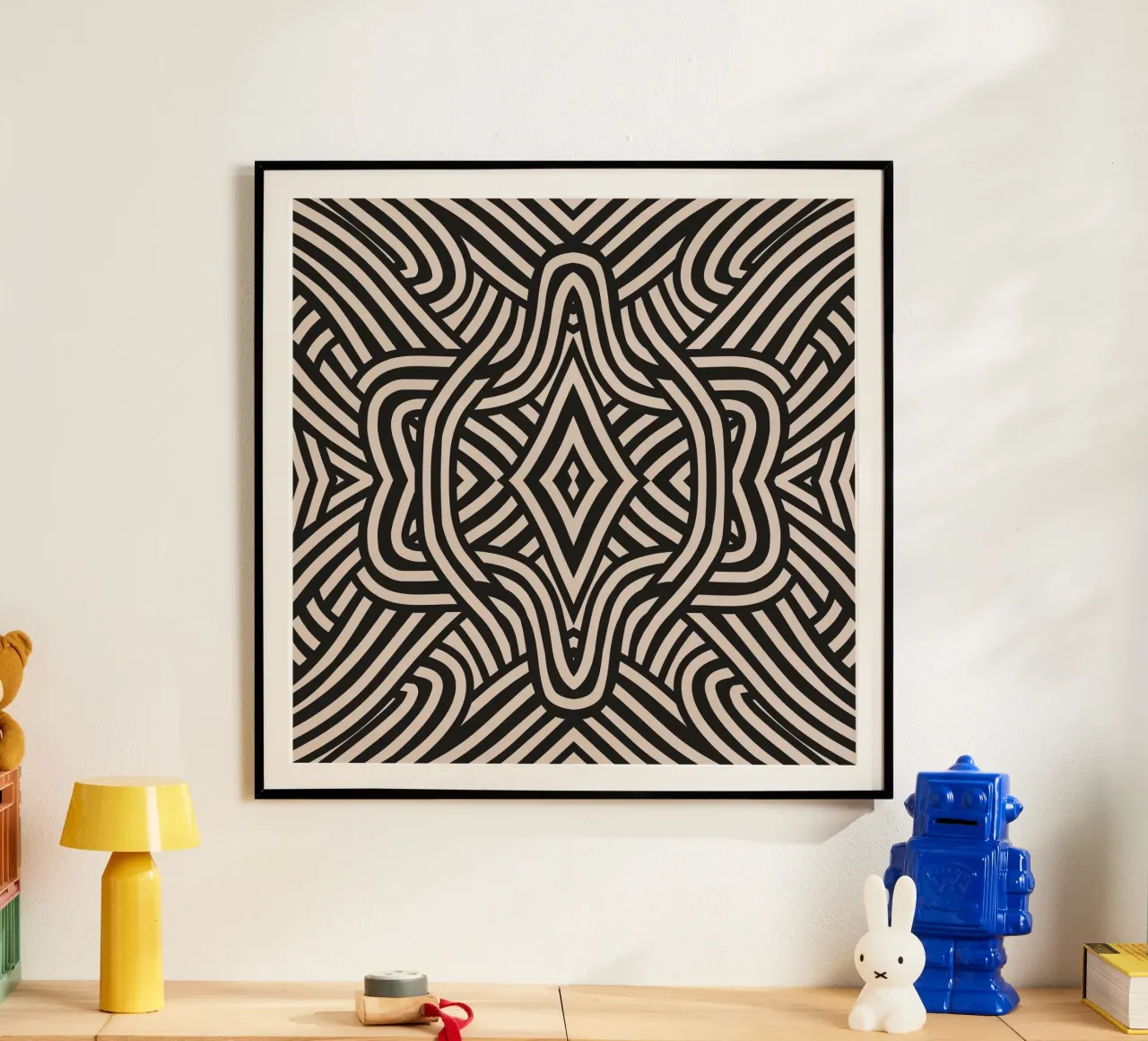 Motif d'art linéaire symétrique linocut 06 poster de Little Dean