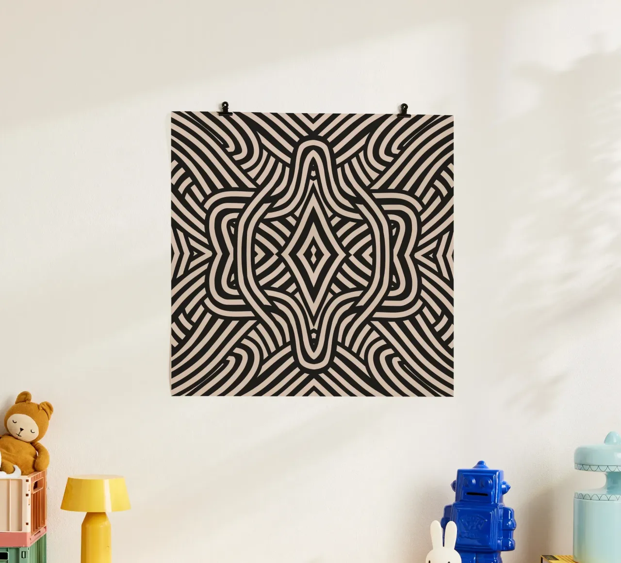 Motif d'art linéaire symétrique linocut 06 poster de Little Dean