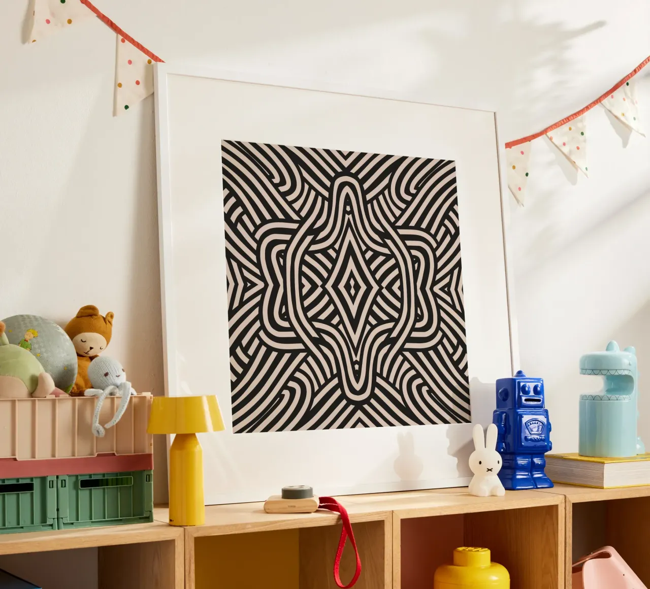 Motif d'art linéaire symétrique linocut 06 poster de Little Dean