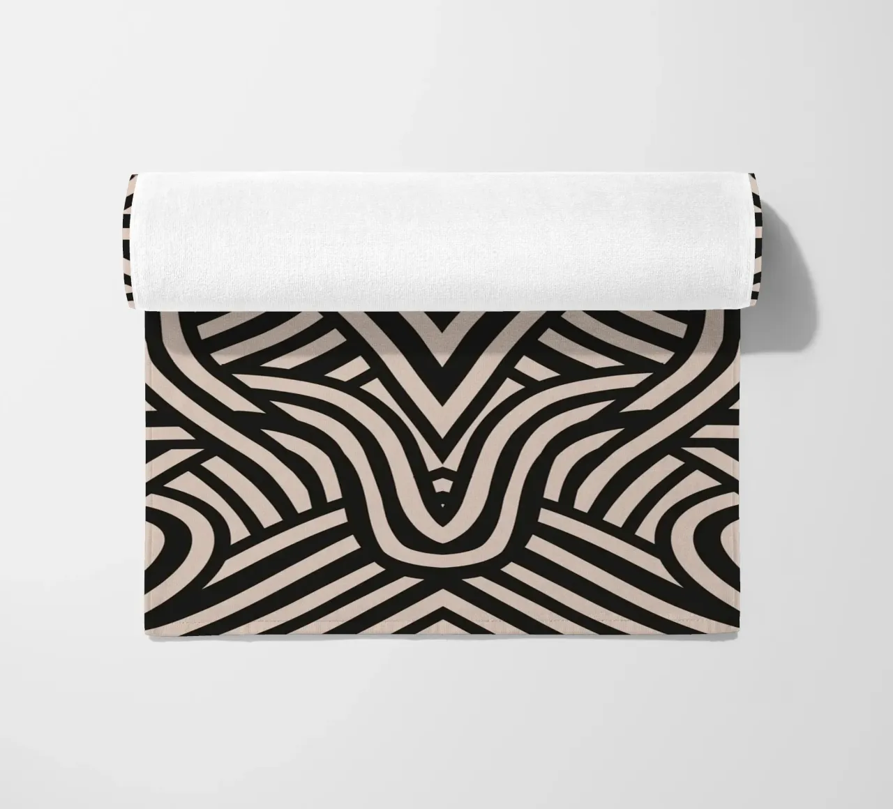 Symmetrical linocut line art pattern 06 beach towel by Little Dean