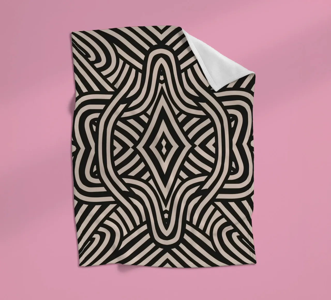 Symmetrical linocut line art pattern 06 fleece blanket by Little Dean