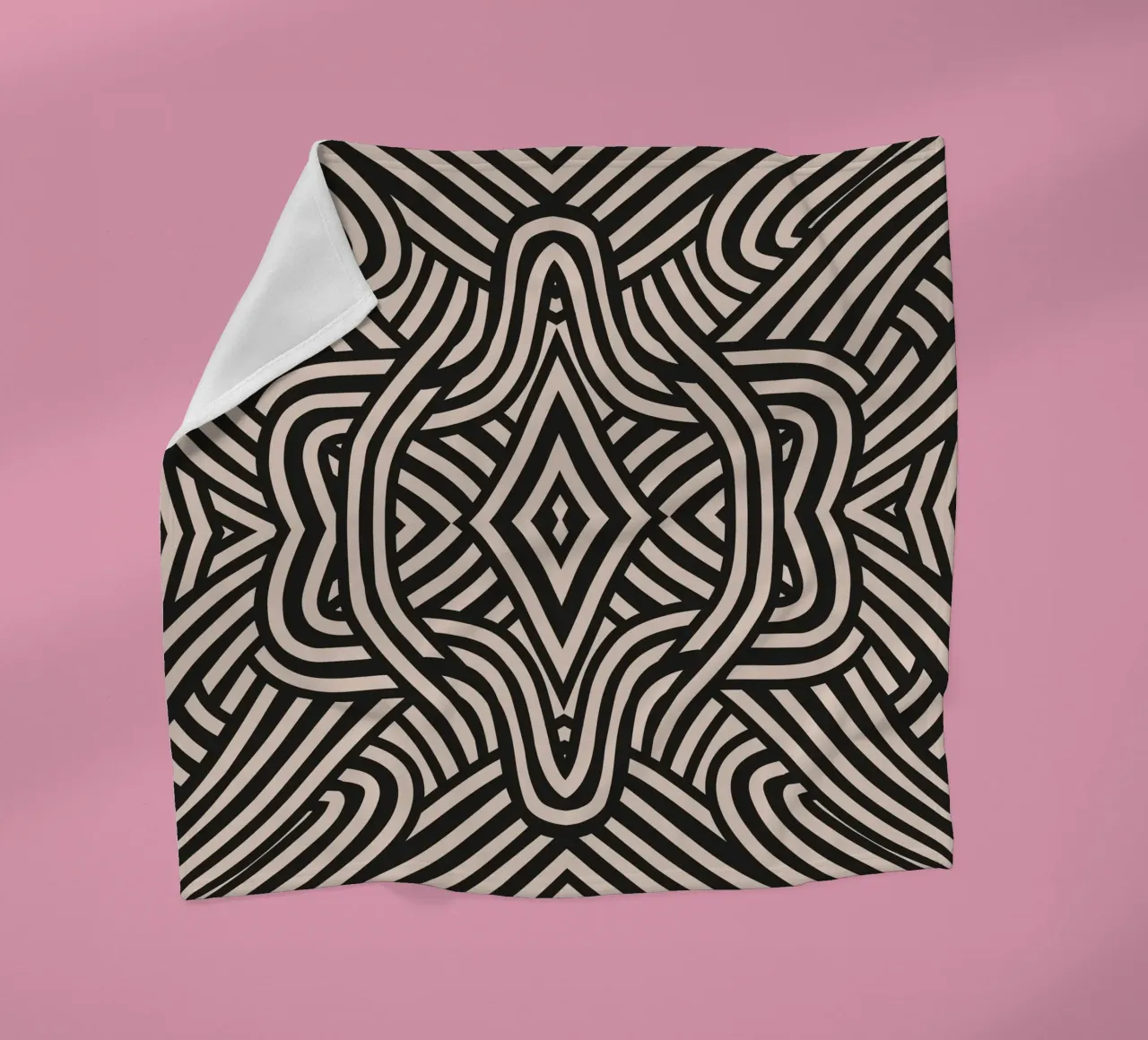 Symmetrical linocut line art pattern 06 fleece blanket by Little Dean