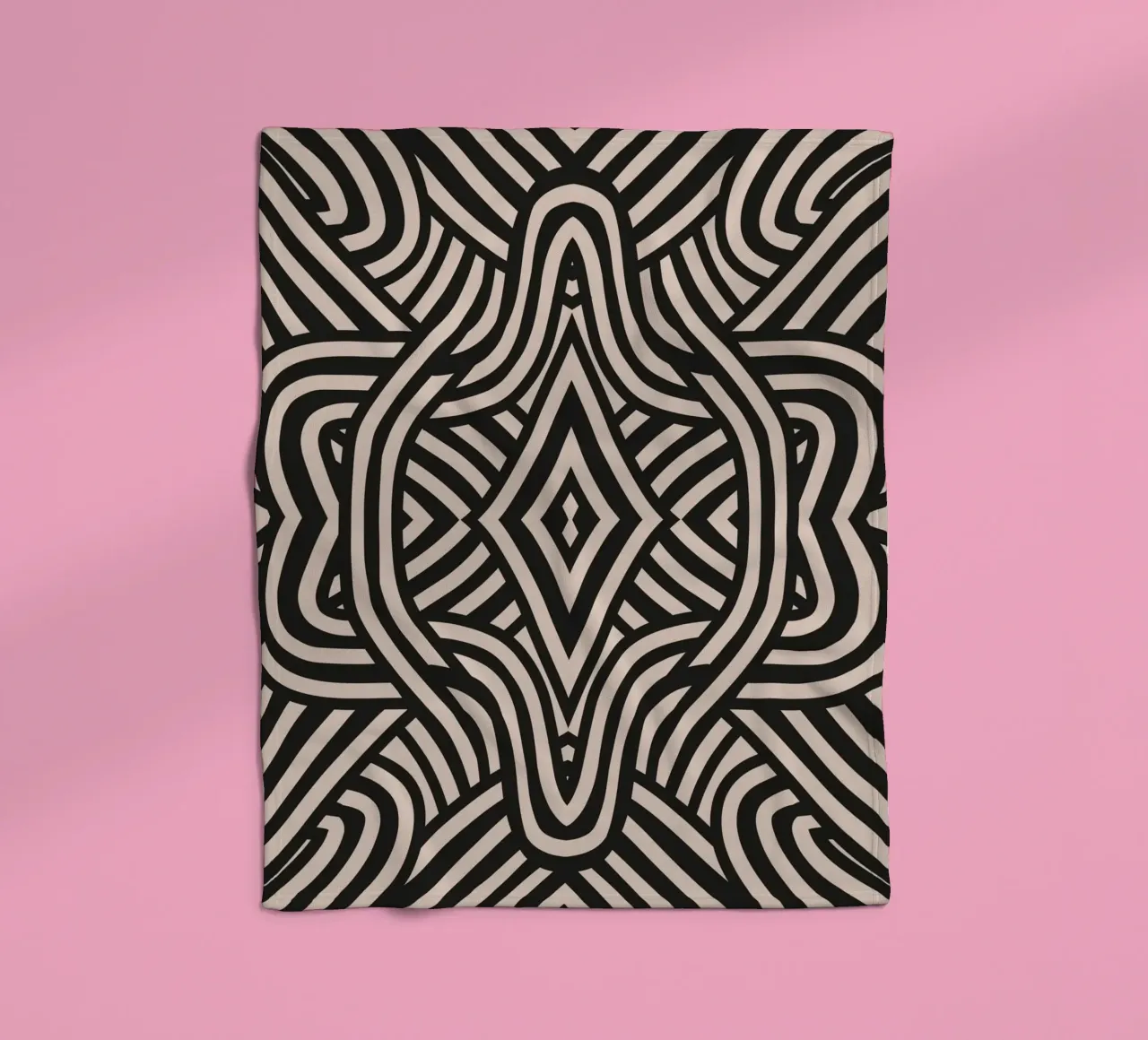 Symmetrical linocut line art pattern 06 fleece blanket by Little Dean