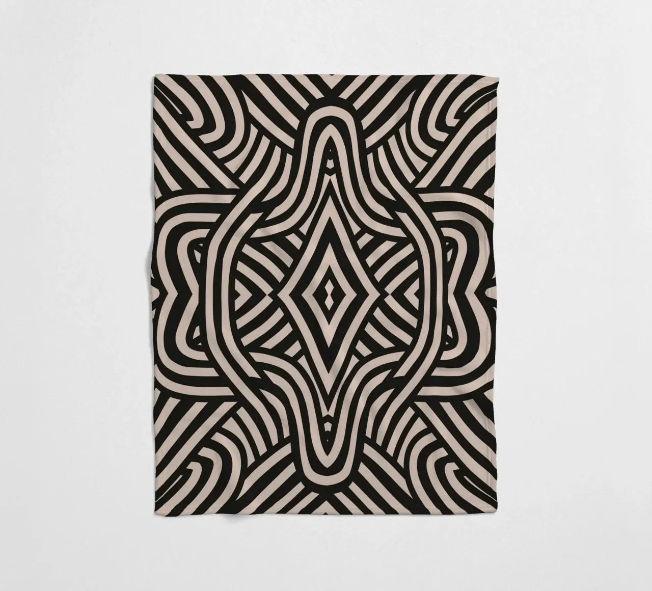 Symmetrical linocut line art pattern 06 fleece blanket by Little Dean
