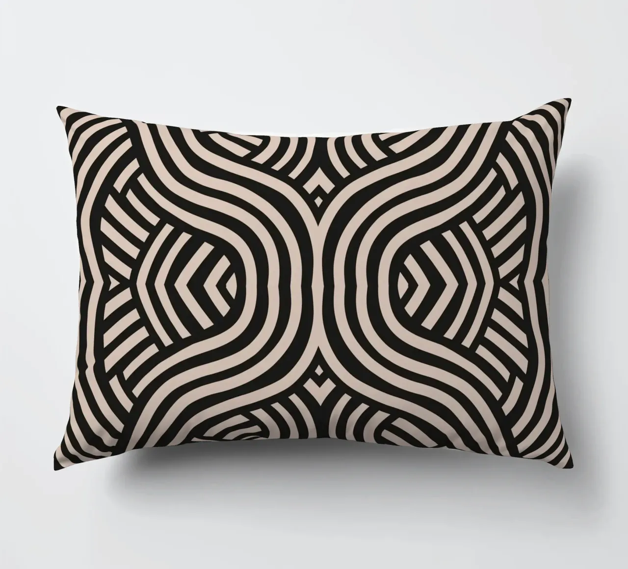 Symmetrical linocut line art pattern 07 decorative cushion by Little Dean