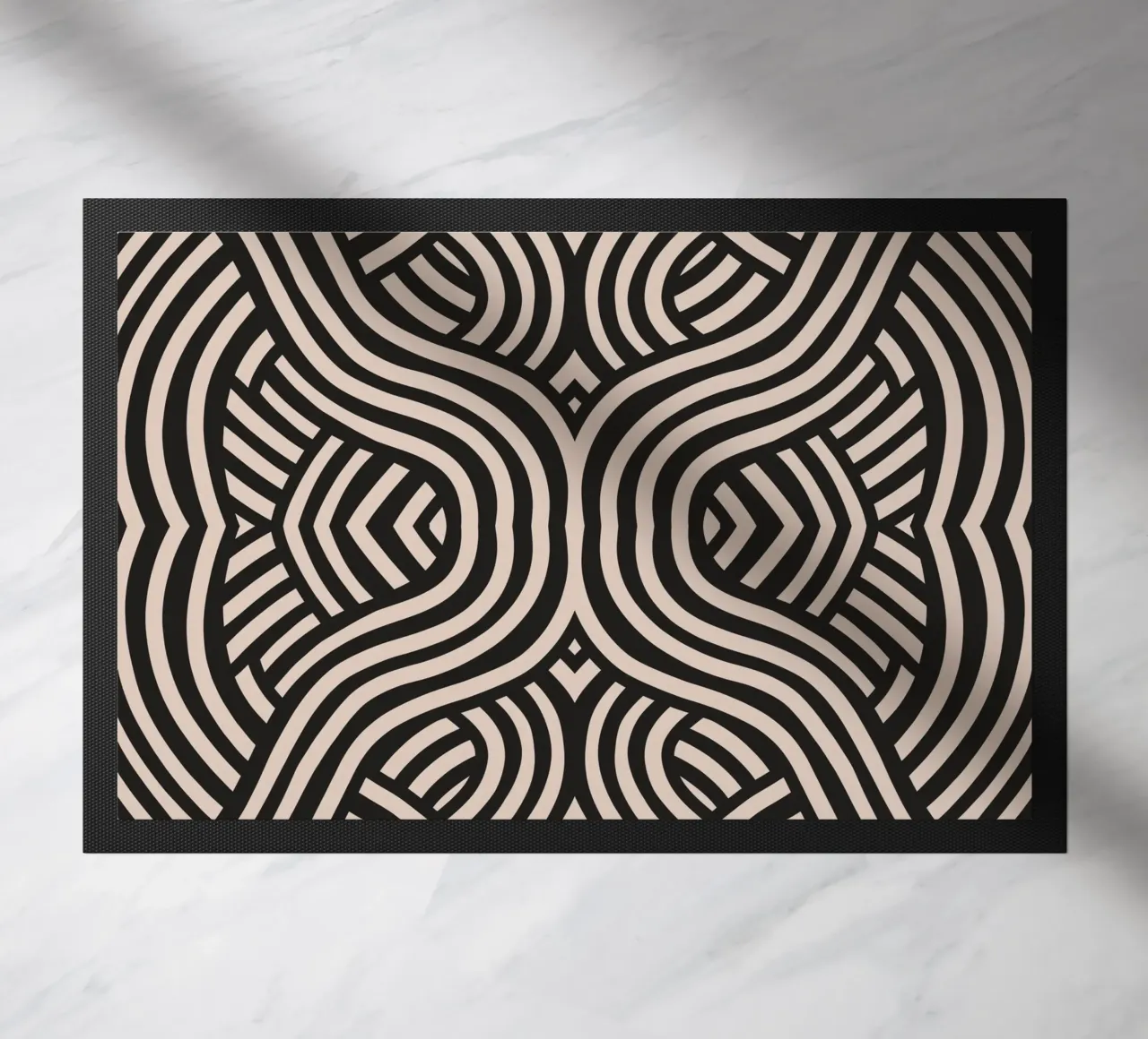 Symmetrical linocut line art pattern 07 doormat by Little Dean