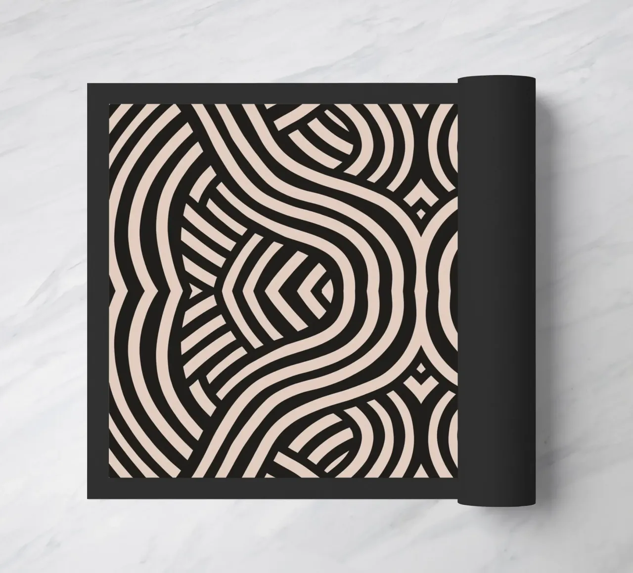Symmetrical linocut line art pattern 07 doormat by Little Dean
