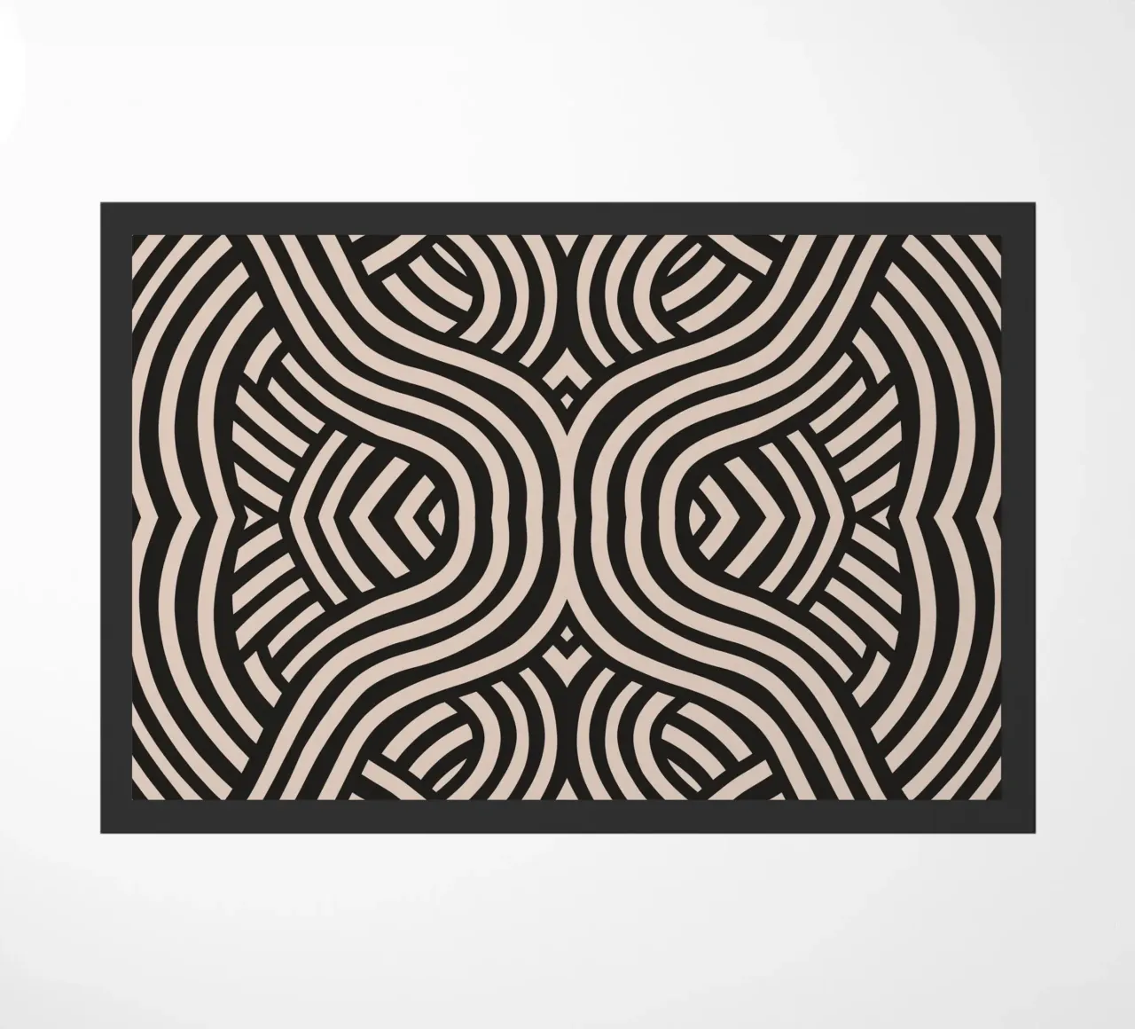 Symmetrical linocut line art pattern 07 doormat by Little Dean