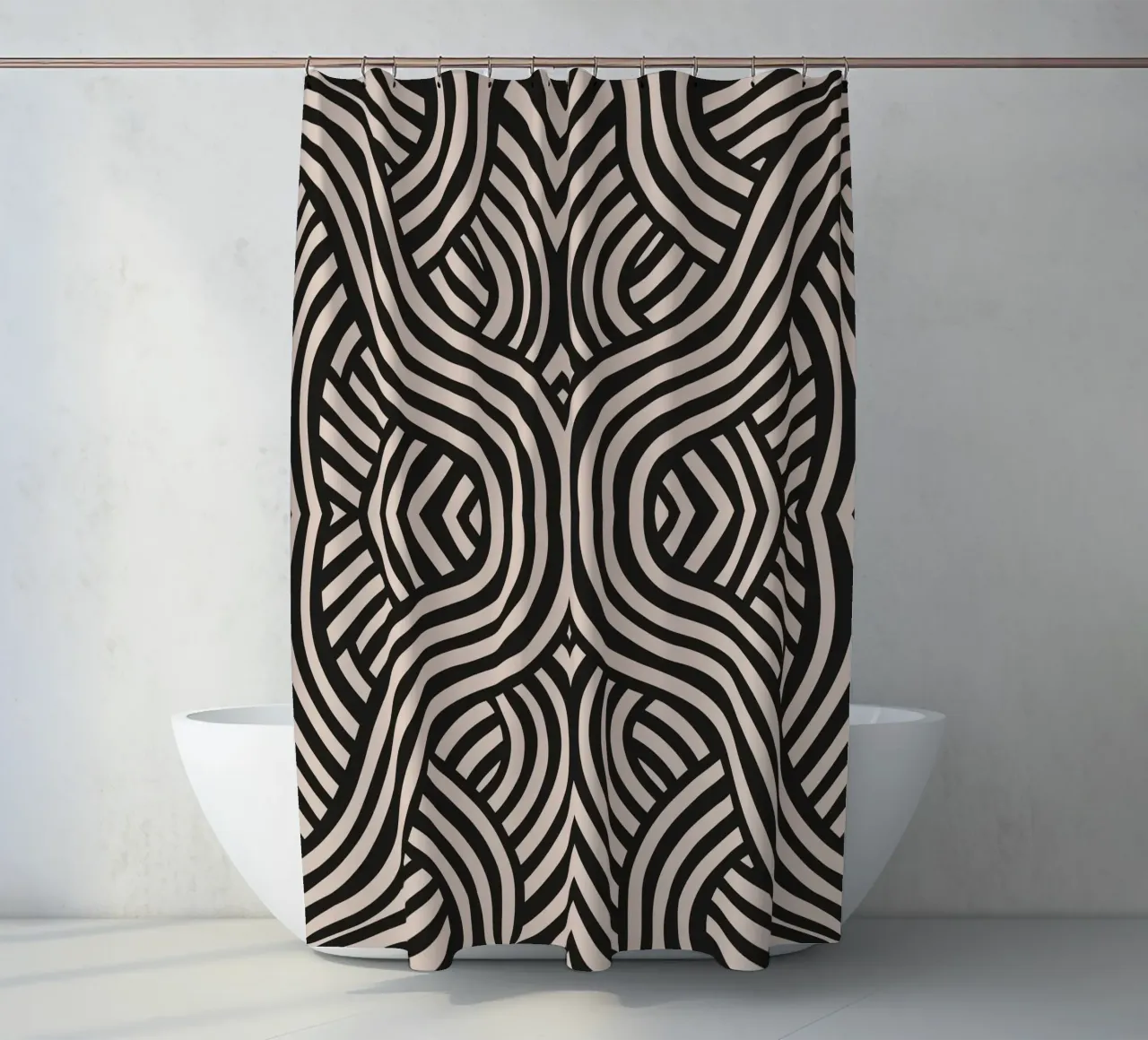 Symmetrical linocut line art pattern 07 shower curtain by Little Dean