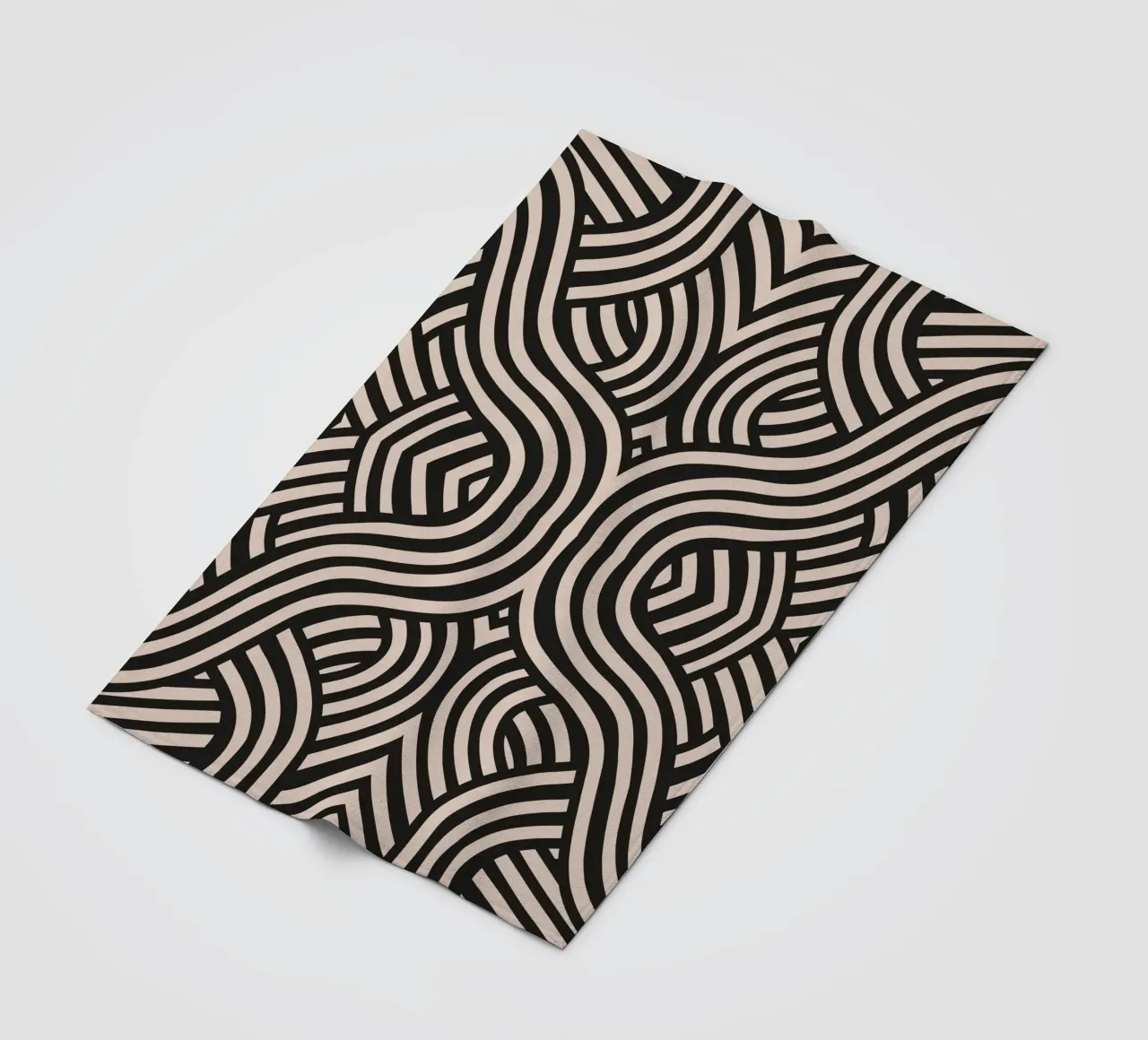 Symmetrical linocut line art pattern 07 fleece blanket by Little Dean
