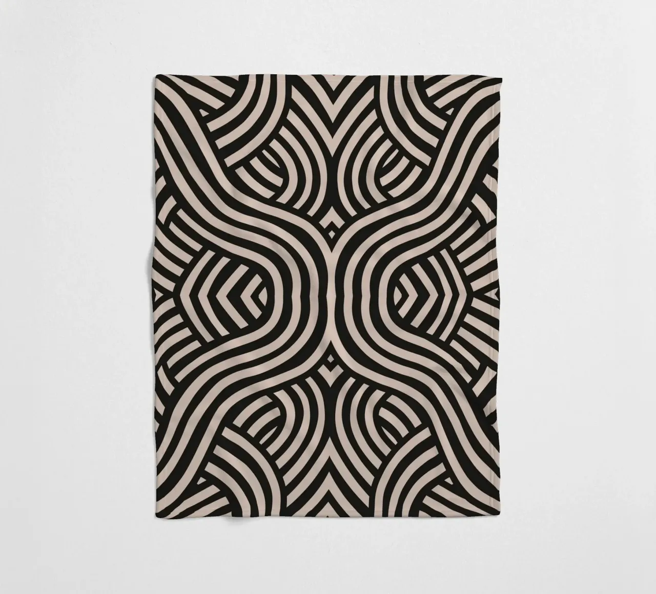 Symmetrical linocut line art pattern 07 fleece blanket by Little Dean