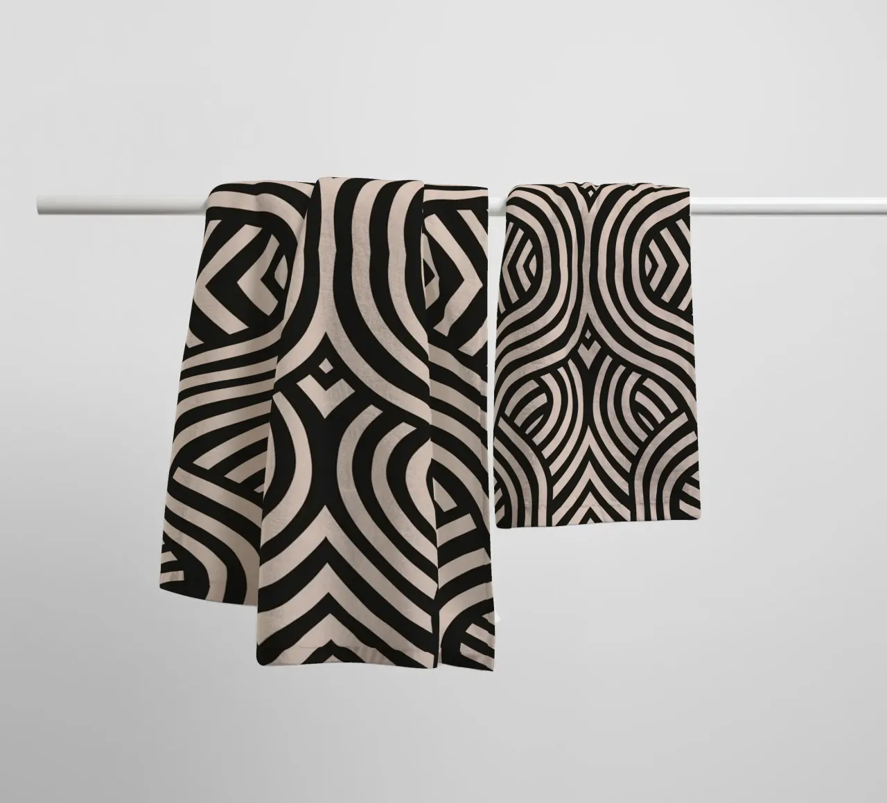 Symmetrical linocut line art pattern 07 towel by Little Dean