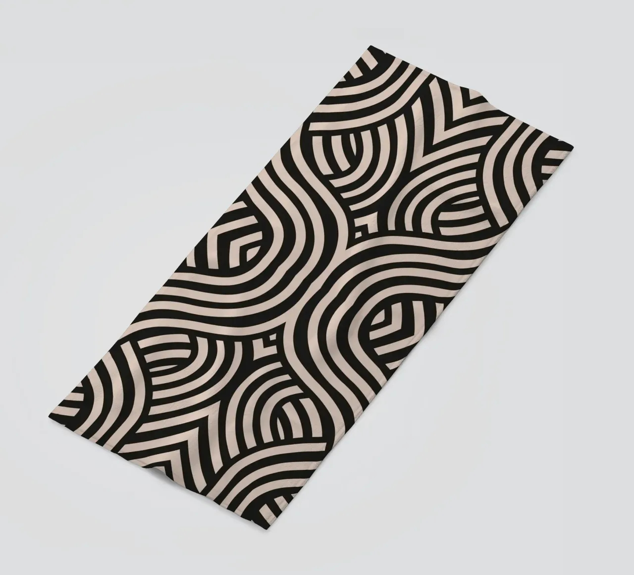 Symmetrical linocut line art pattern 07 beach towel by Little Dean