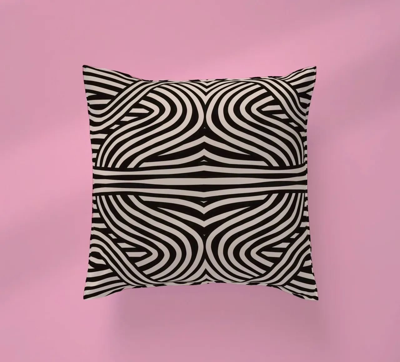 Symmetrical linocut line art pattern 08 decorative cushion by Little Dean