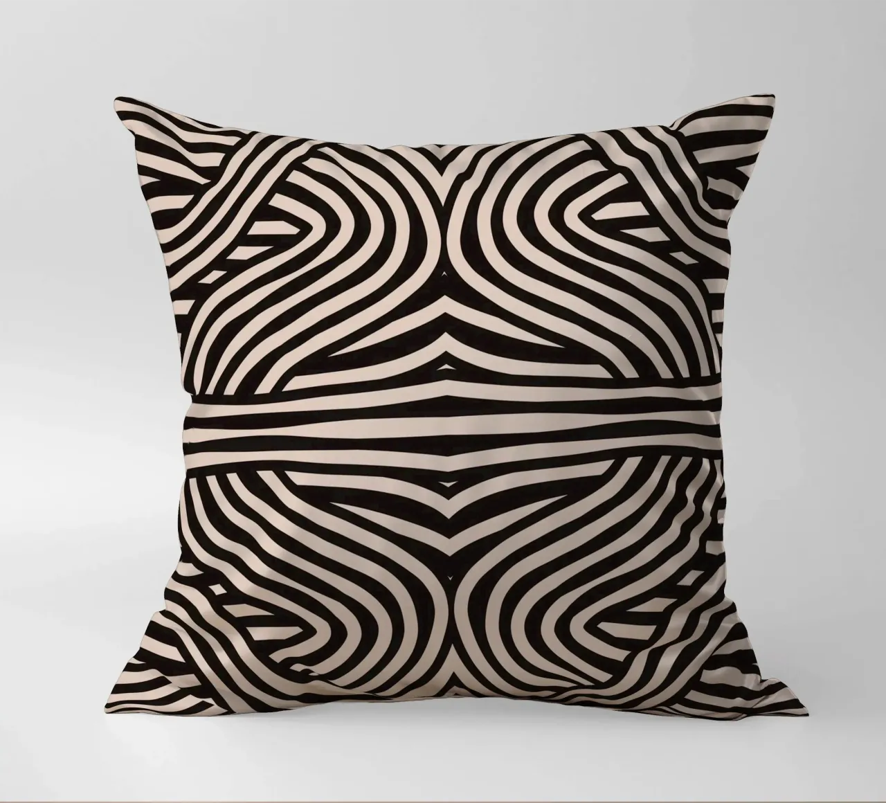 Symmetrical linocut line art pattern 08 decorative cushion by Little Dean