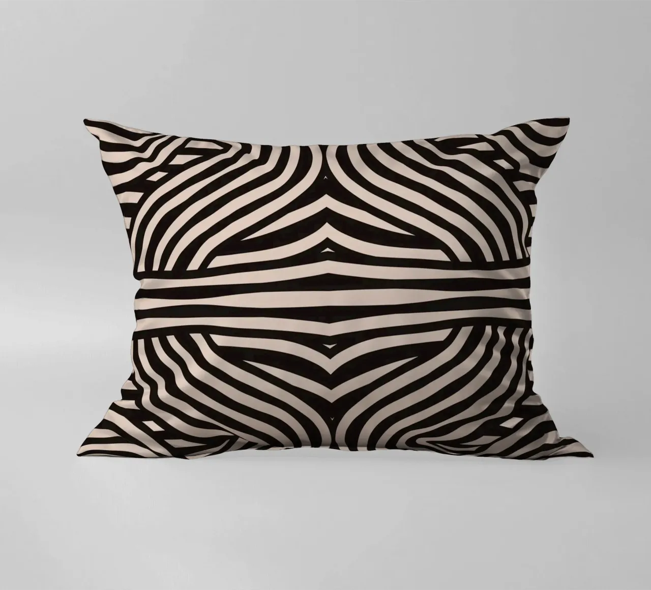 Symmetrical linocut line art pattern 08 decorative cushion by Little Dean