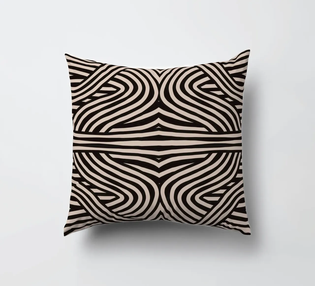 Symmetrical linocut line art pattern 08 decorative cushion by Little Dean