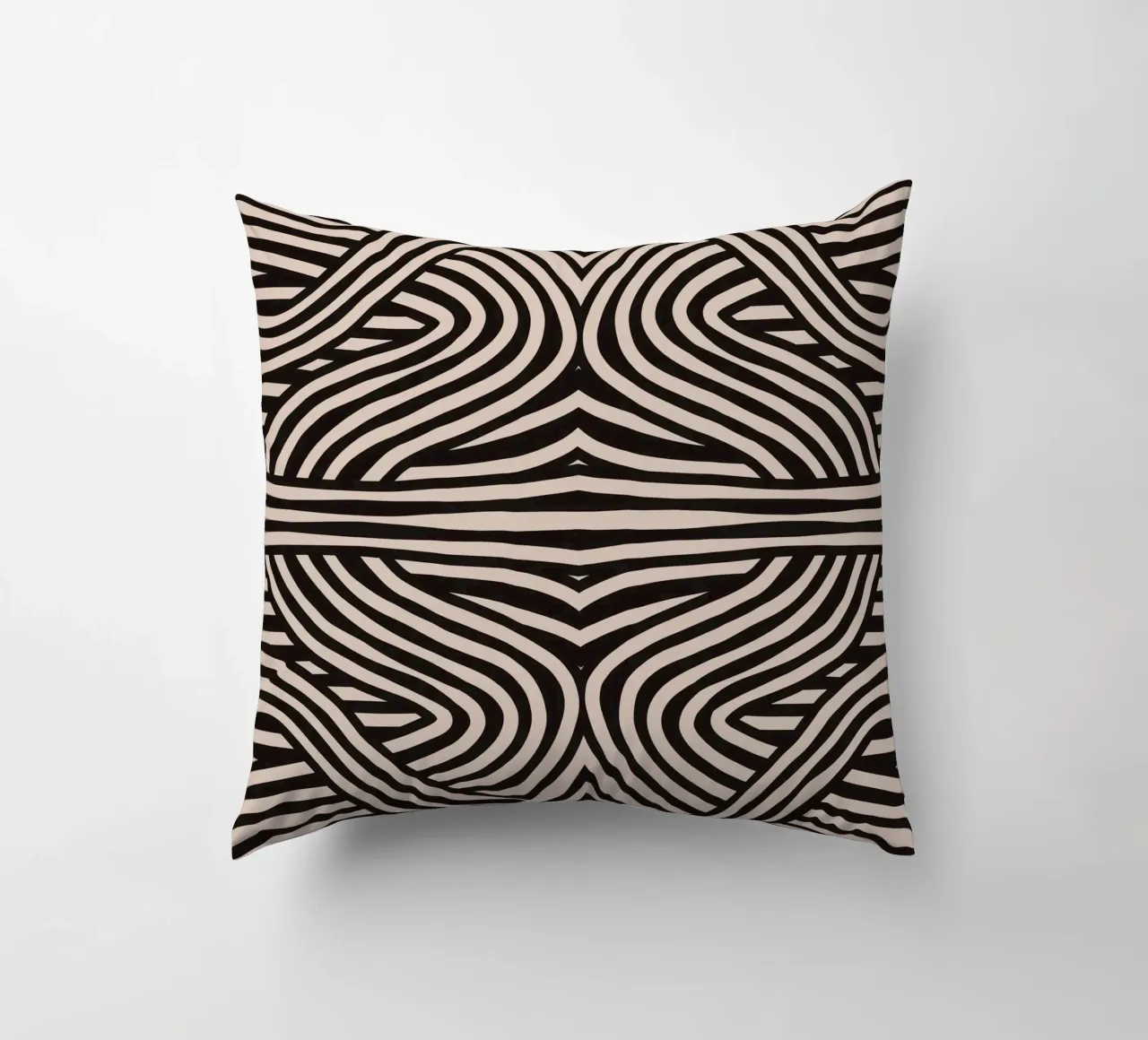 Symmetrical linocut line art pattern 08 decorative cushion by Little Dean