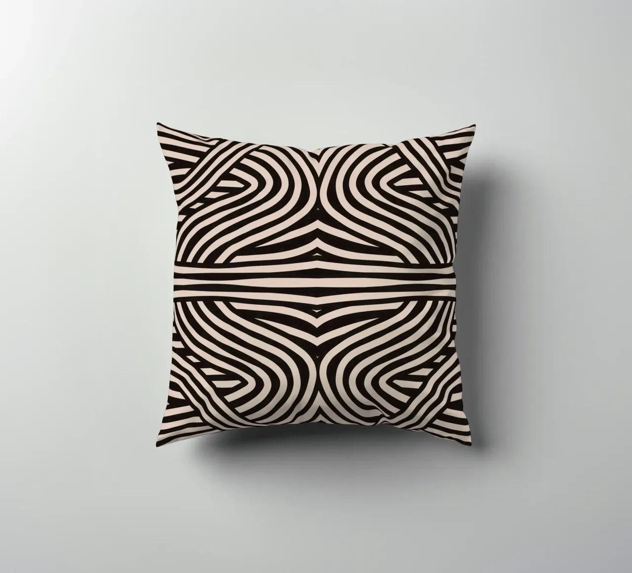 Symmetrical linocut line art pattern 08 decorative cushion by Little Dean