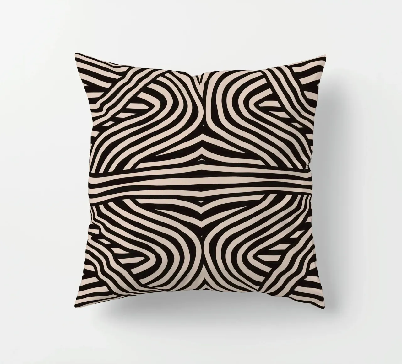 Symmetrical linocut line art pattern 08 decorative cushion by Little Dean