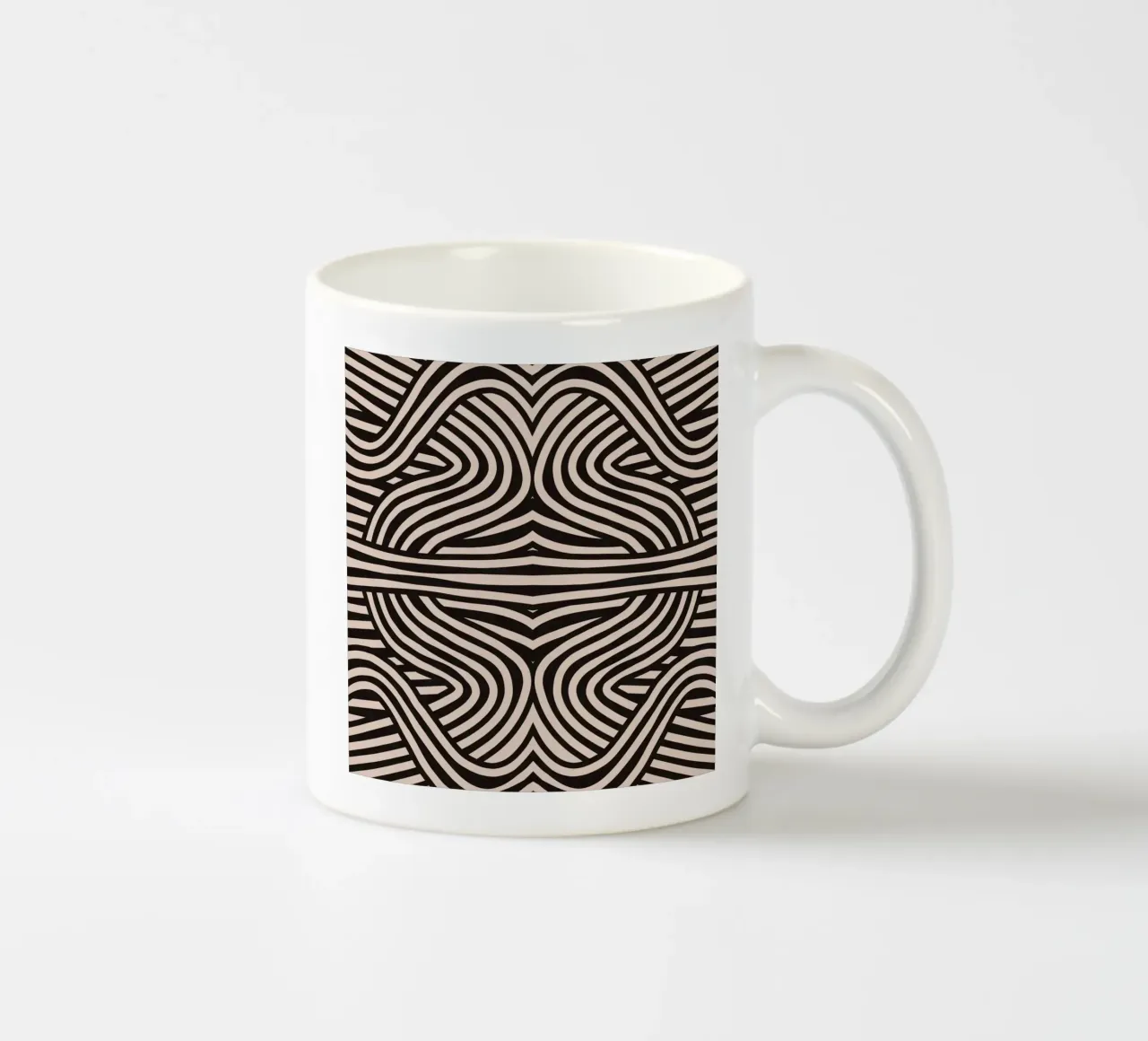 Symmetrical linocut line art pattern 08 ceramic mug by Little Dean