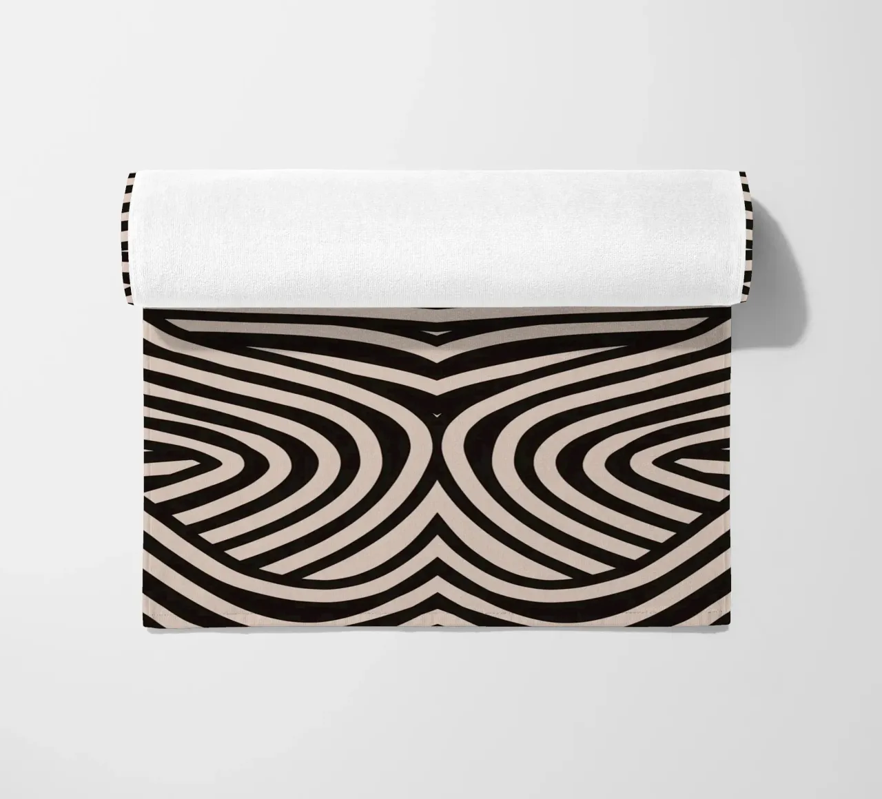 Symmetrical linocut line art pattern 08 beach towel by Little Dean