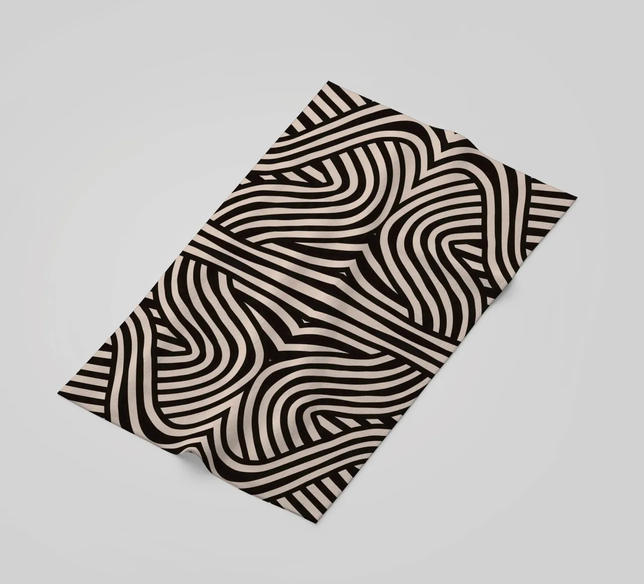 Symmetrical linocut line art pattern 08 beach towel by Little Dean