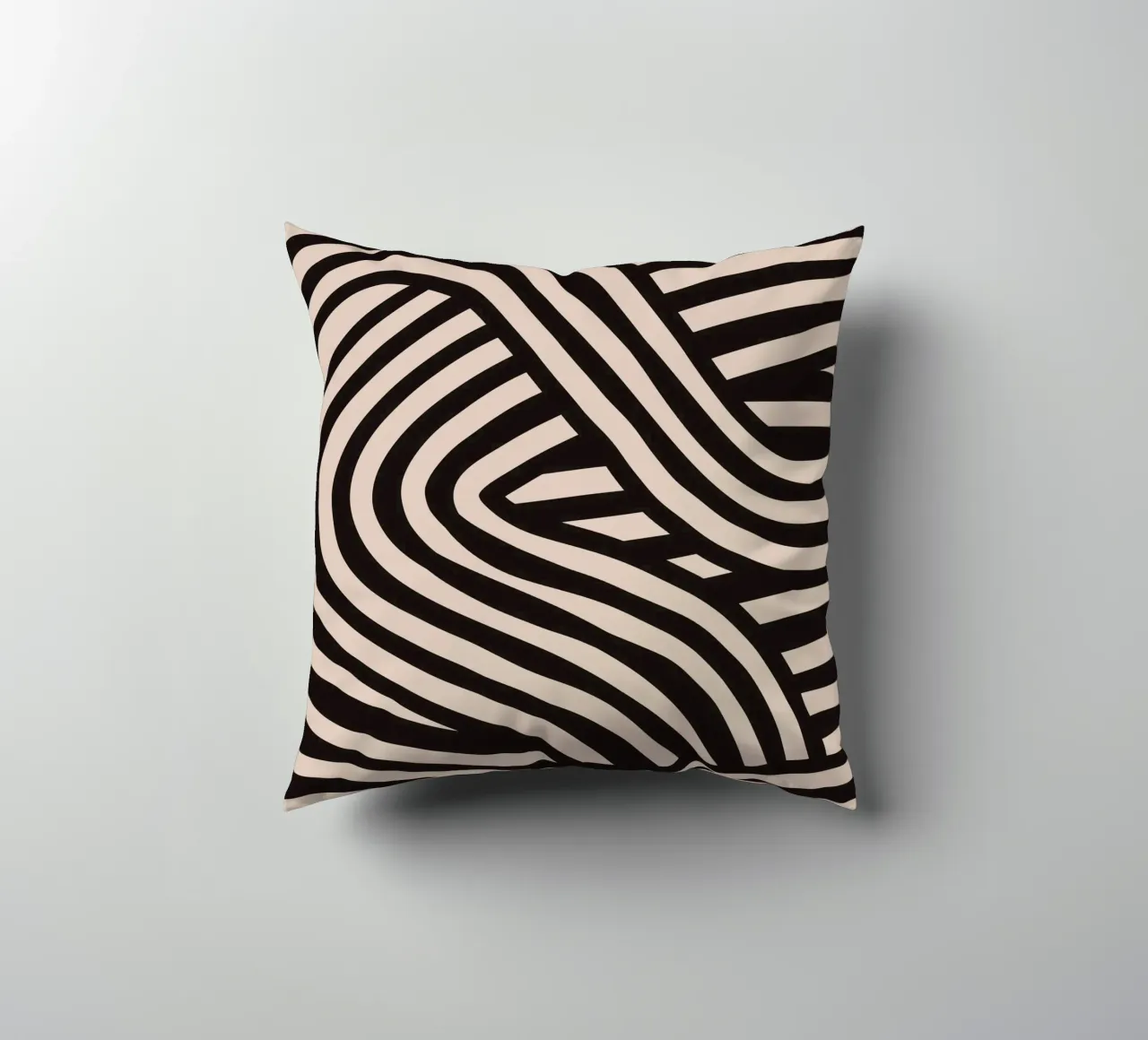 Asymmetrical linocut line art pattern 04 decorative cushion by Little Dean
