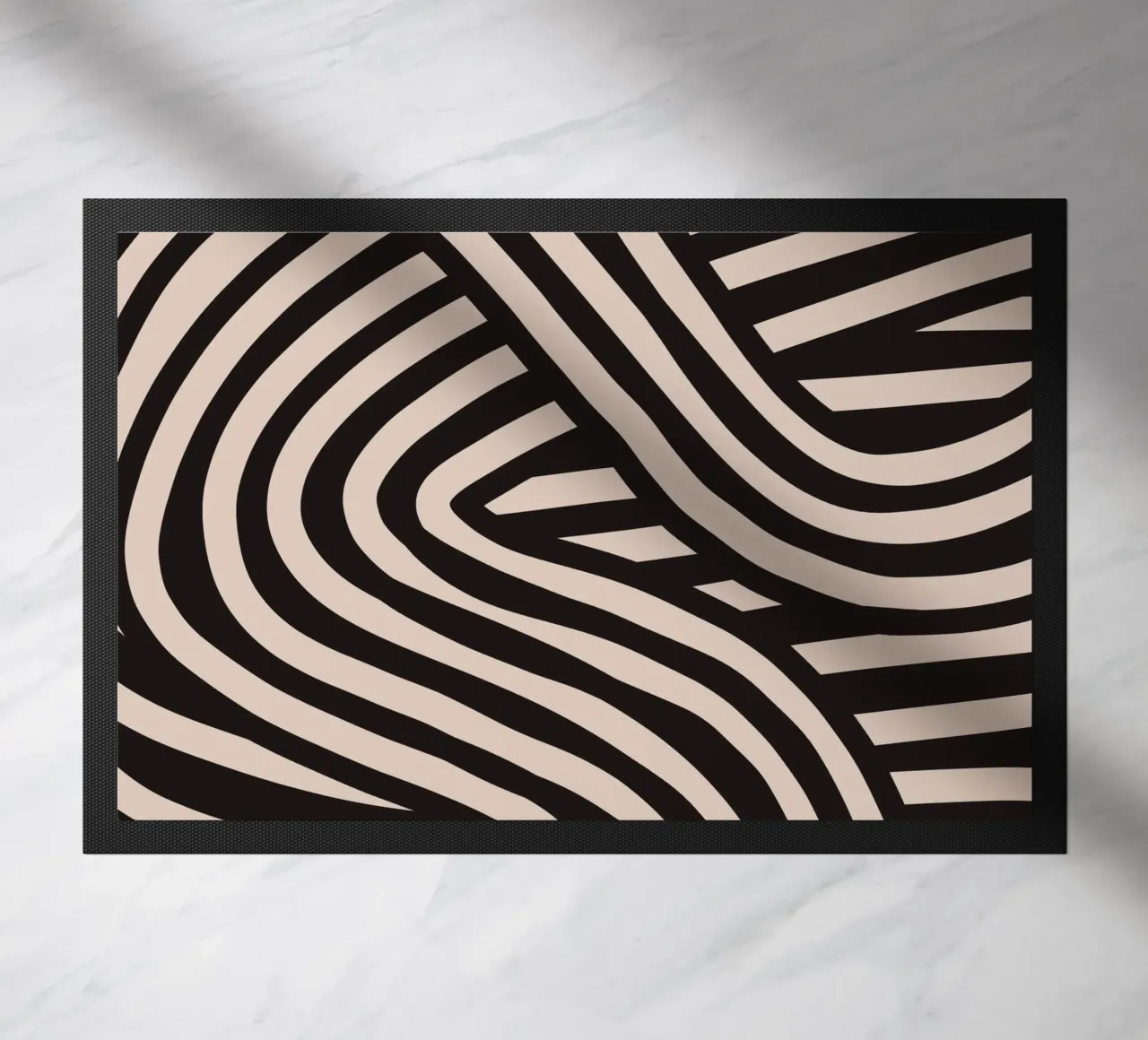 Asymmetrical linocut line art pattern 04 doormat by Little Dean