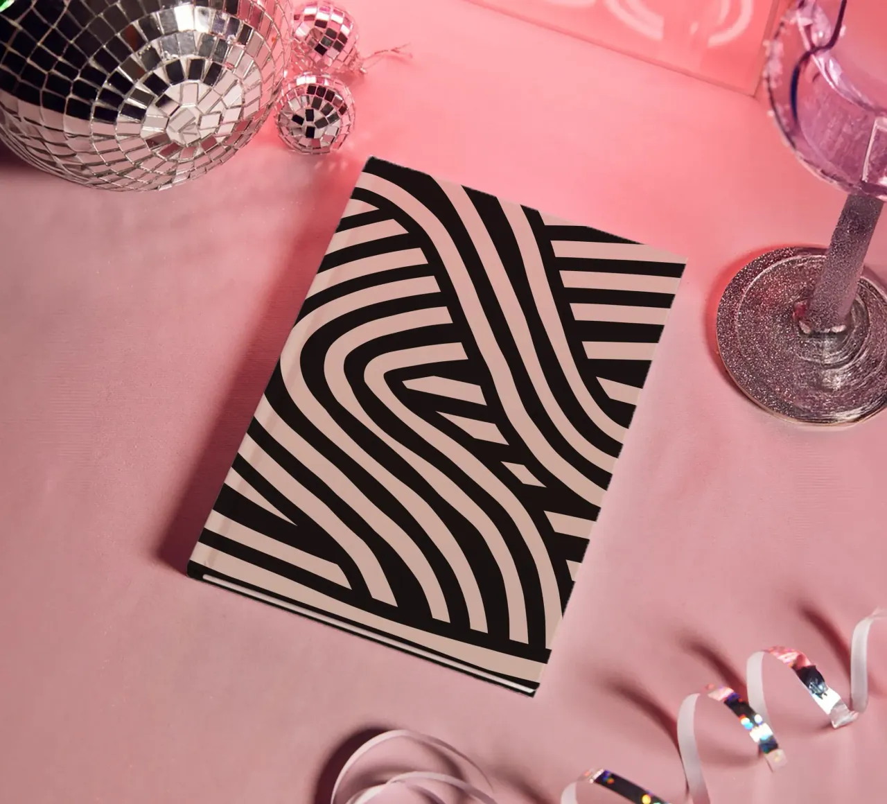 Asymmetrical linocut line art pattern 04 notebook by Little Dean