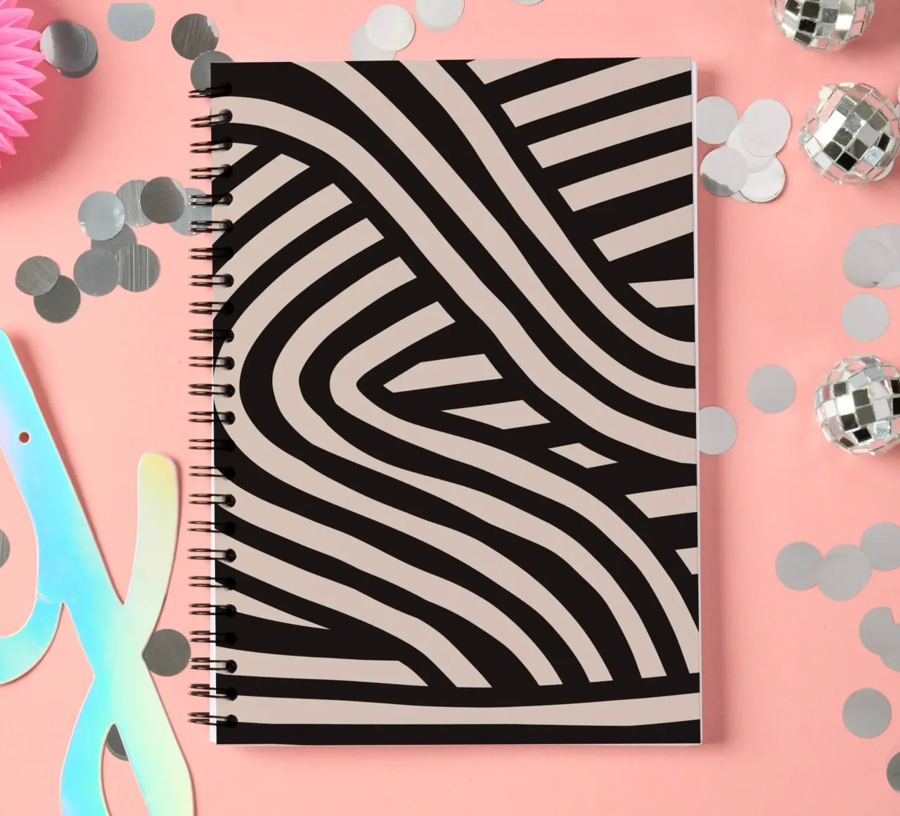Asymmetrical linocut line art pattern 04 spiral notebook by Little Dean