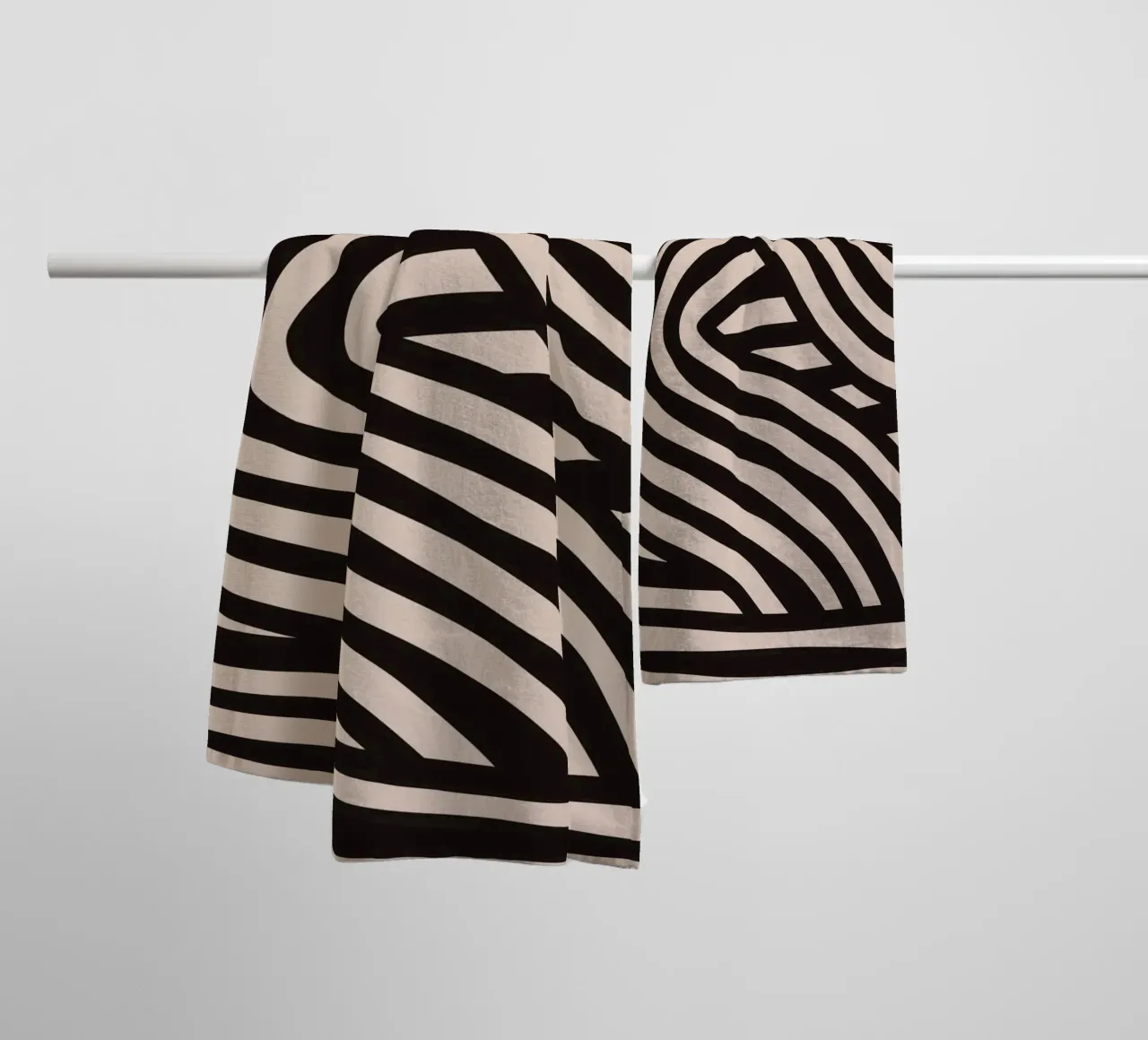 Asymmetrical linocut line art pattern 04 towel by Little Dean