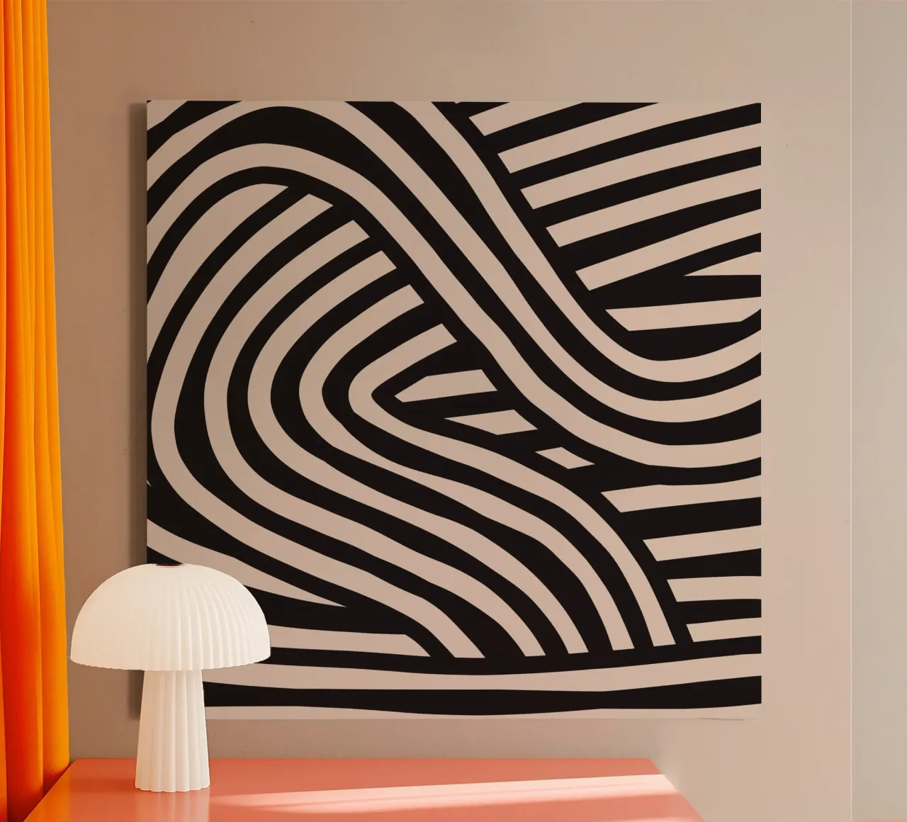 Asymmetrical linocut line art pattern 04 canvas by Little Dean