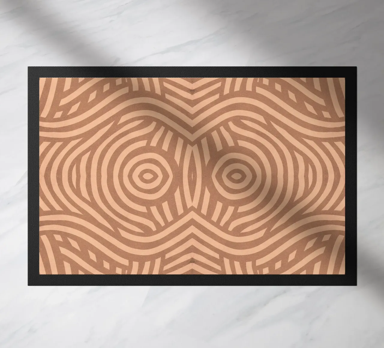 Symmetrical linocut line art pattern 09 doormat by Little Dean