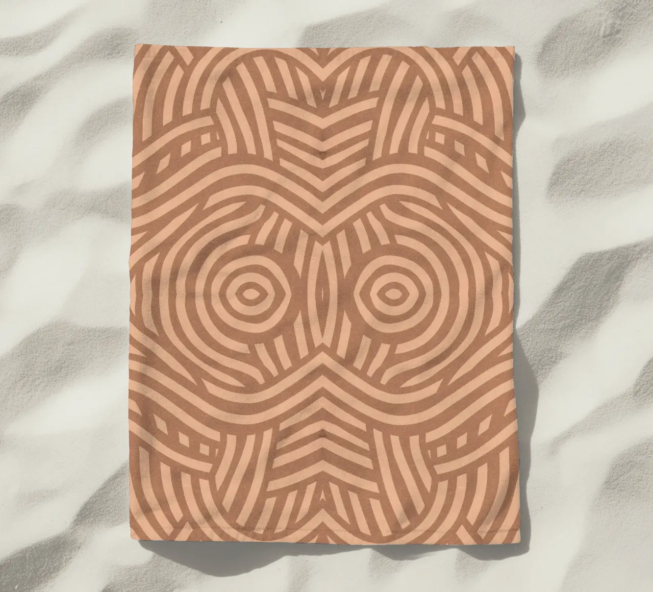 Symmetrical linocut line art pattern 09 beach towel by Little Dean