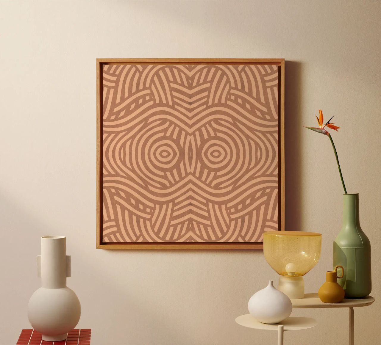 Symmetrical linocut line art pattern 09 canvas by Little Dean