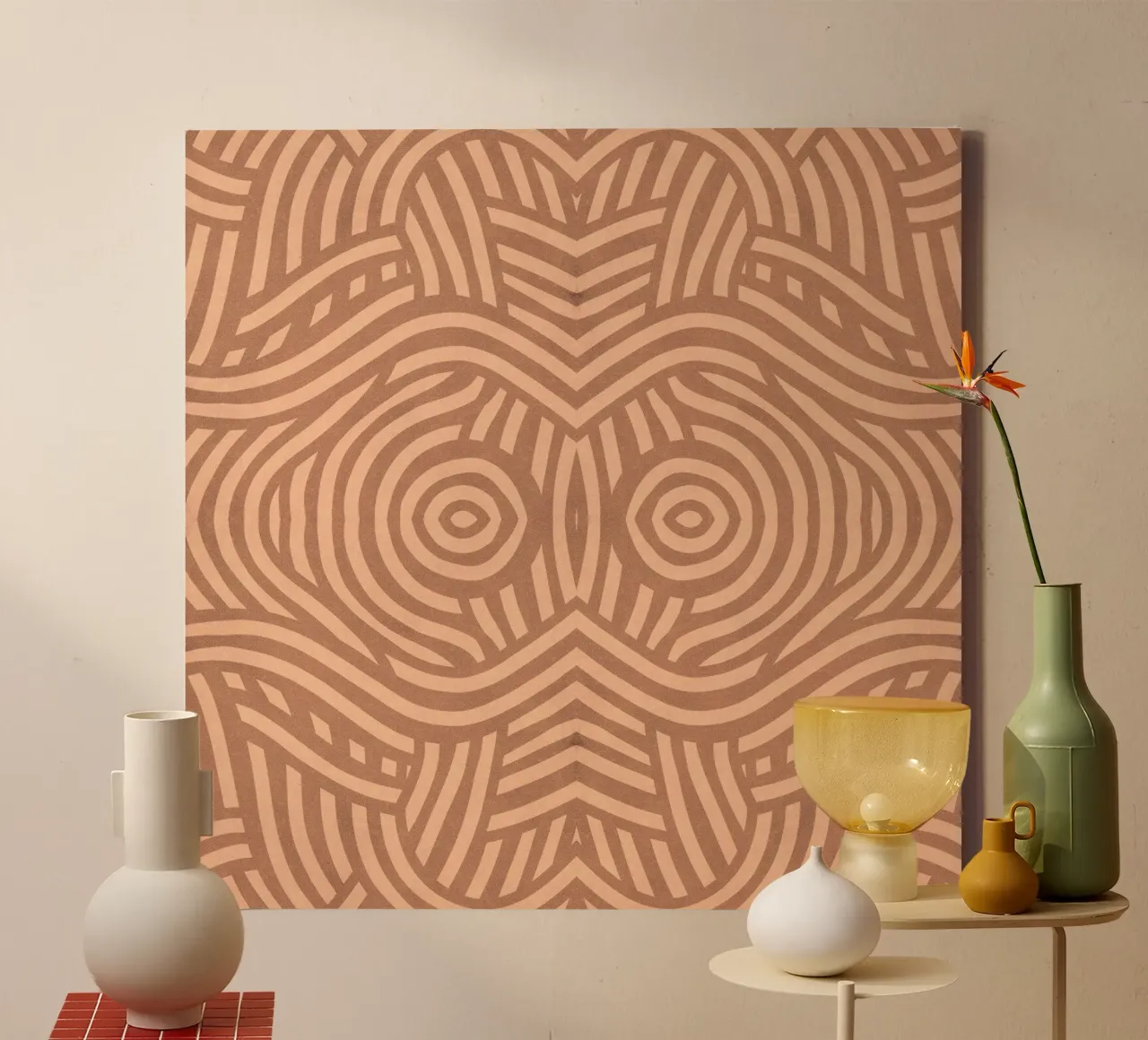 Symmetrical linocut line art pattern 09 canvas by Little Dean