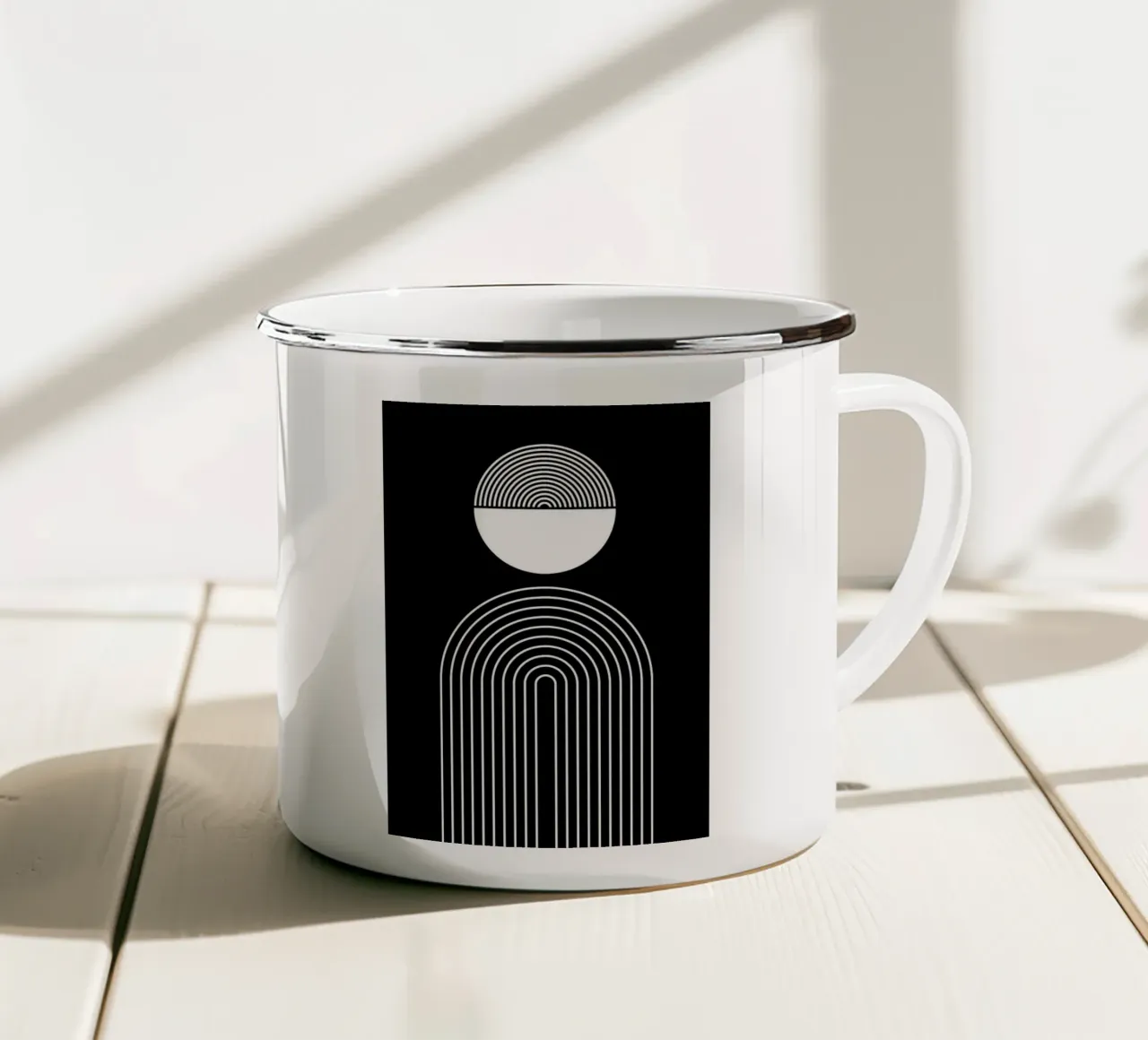 cerchi concentrici semicerchi tazza in smalto da Bacsic Design