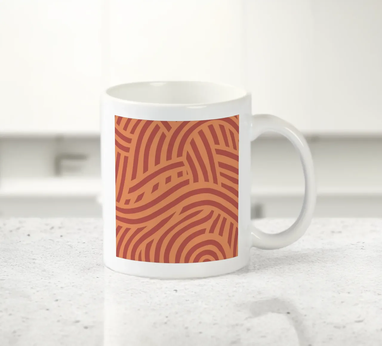 Asymmetrical linocut line art pattern 05 ceramic mug by Little Dean