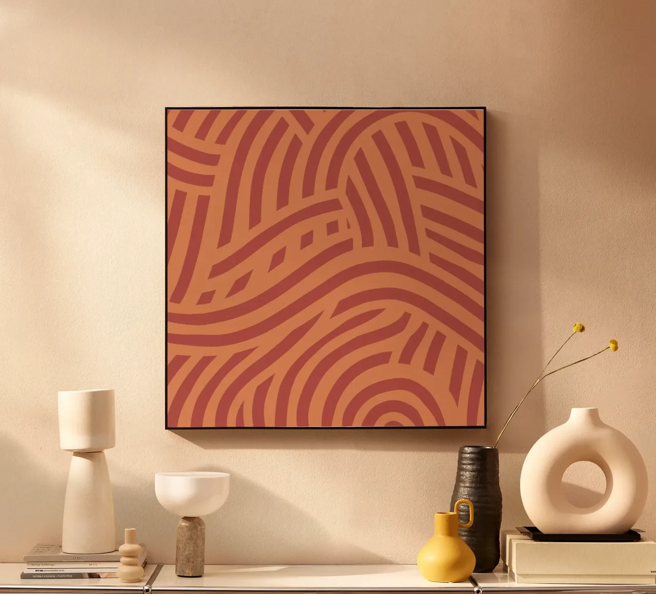 Asymmetrical linocut line art pattern 05 alu-dibond by Little Dean