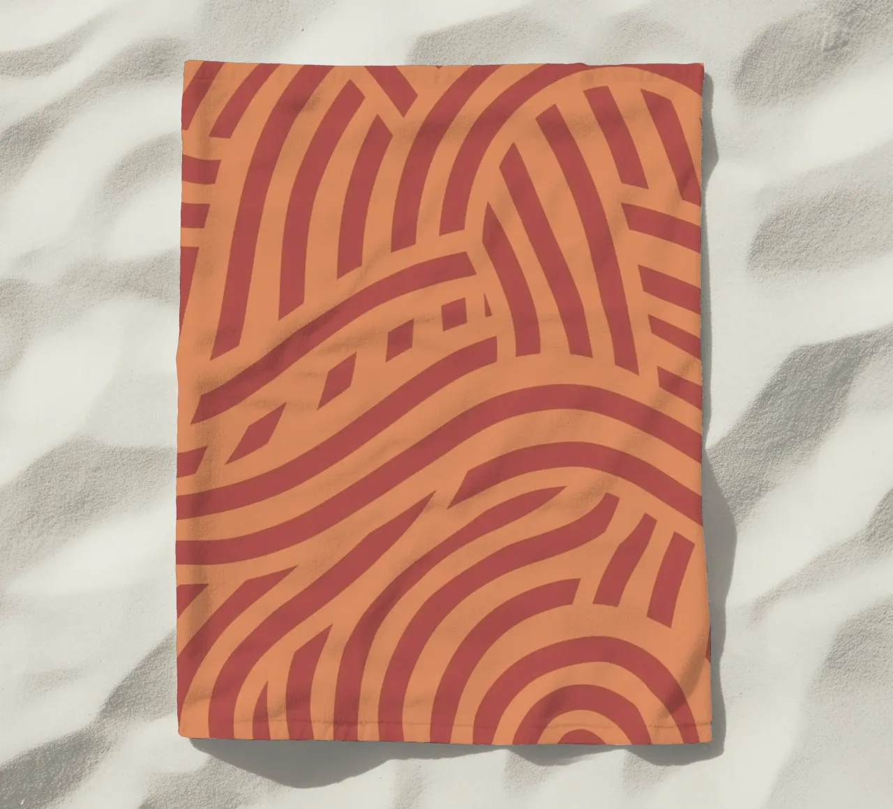 Asymmetrical linocut line art pattern 05 beach towel by Little Dean