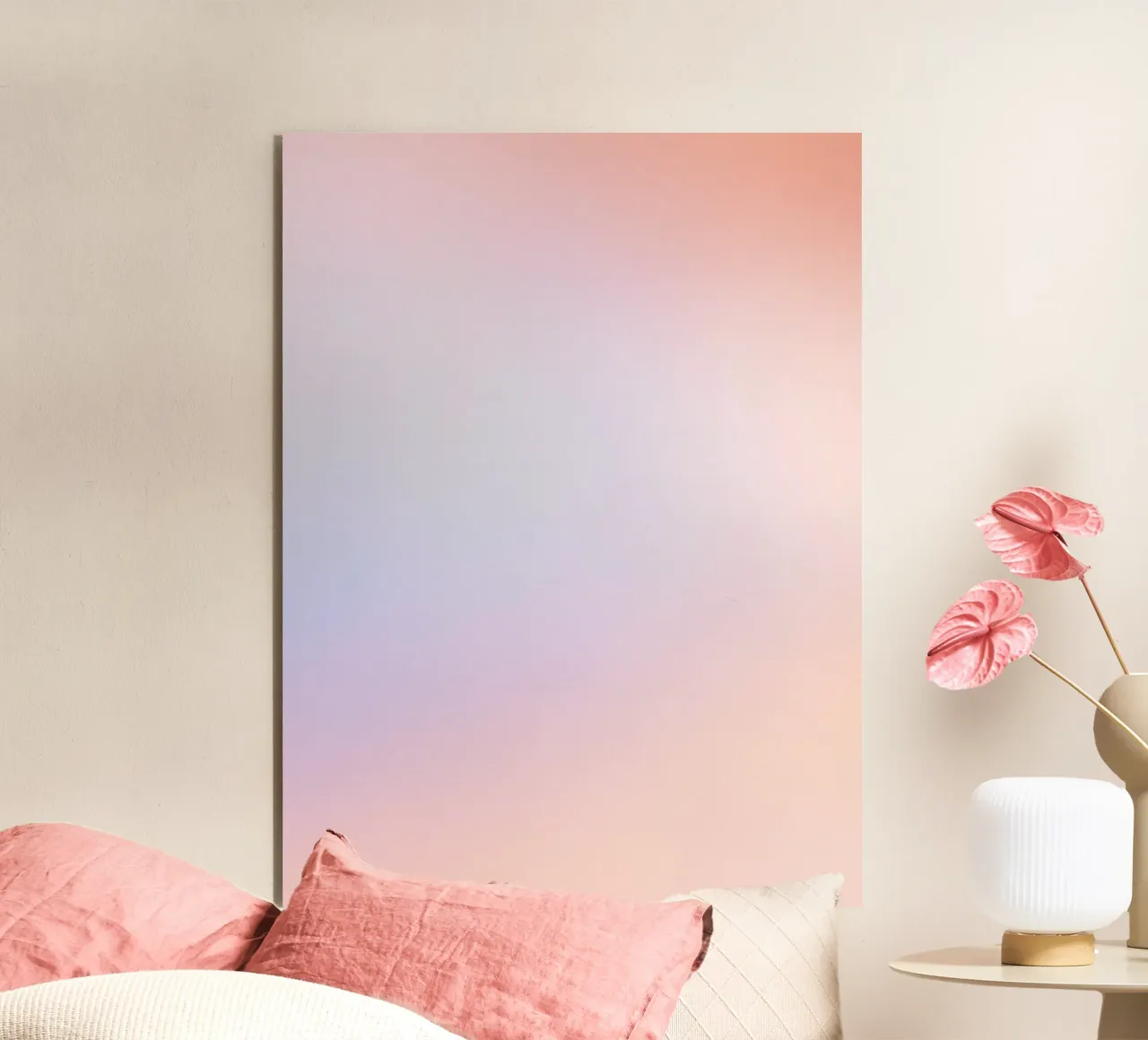 Süßer Horizont - Farbverlauf von Lachsrosa, Blau, Weiß Alu-Dibond von studiofox