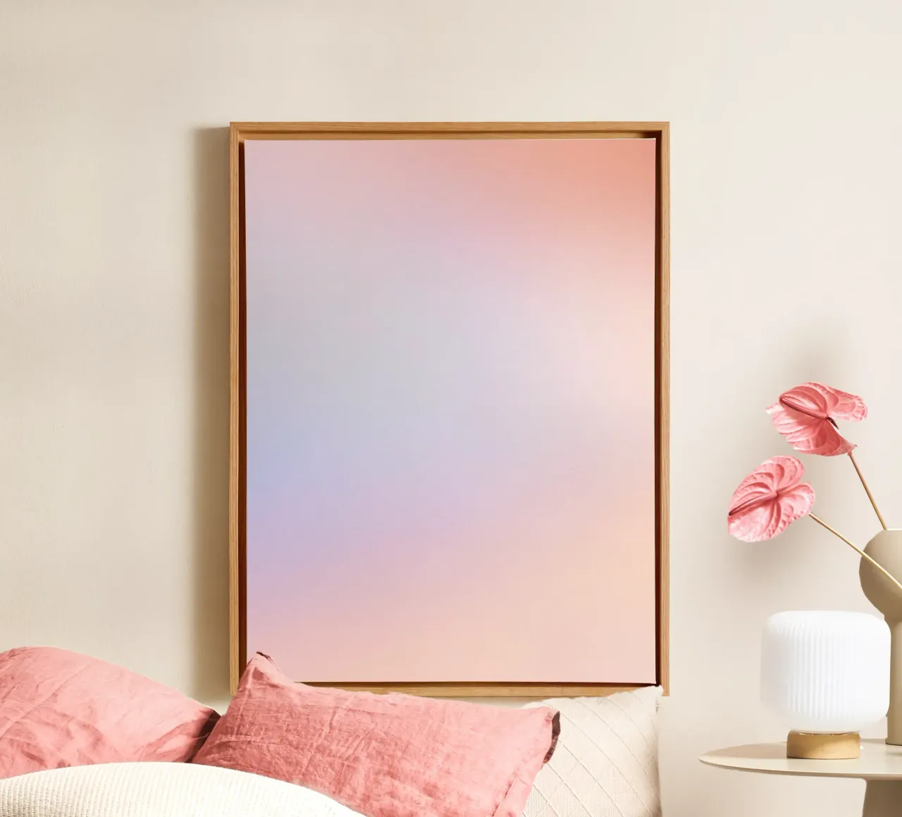 Horizon Doux - Gradienti di rosa salmone, blu e bianco tela con Cornice a cassetta da studiofox
