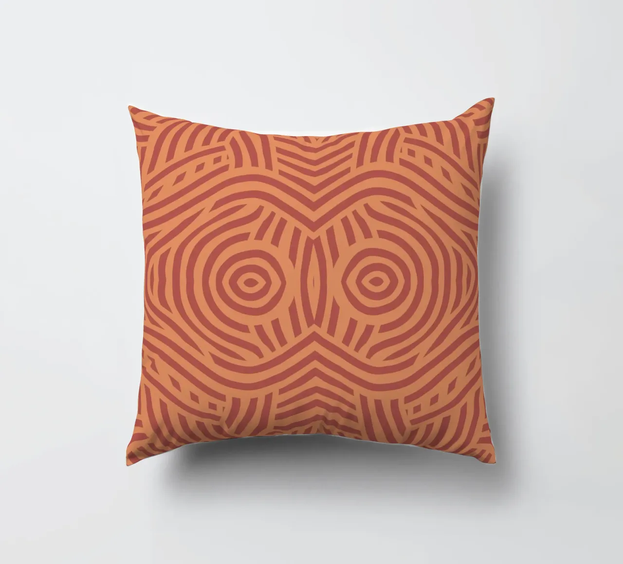Symmetrical linocut line art pattern 09 decorative cushion by Little Dean