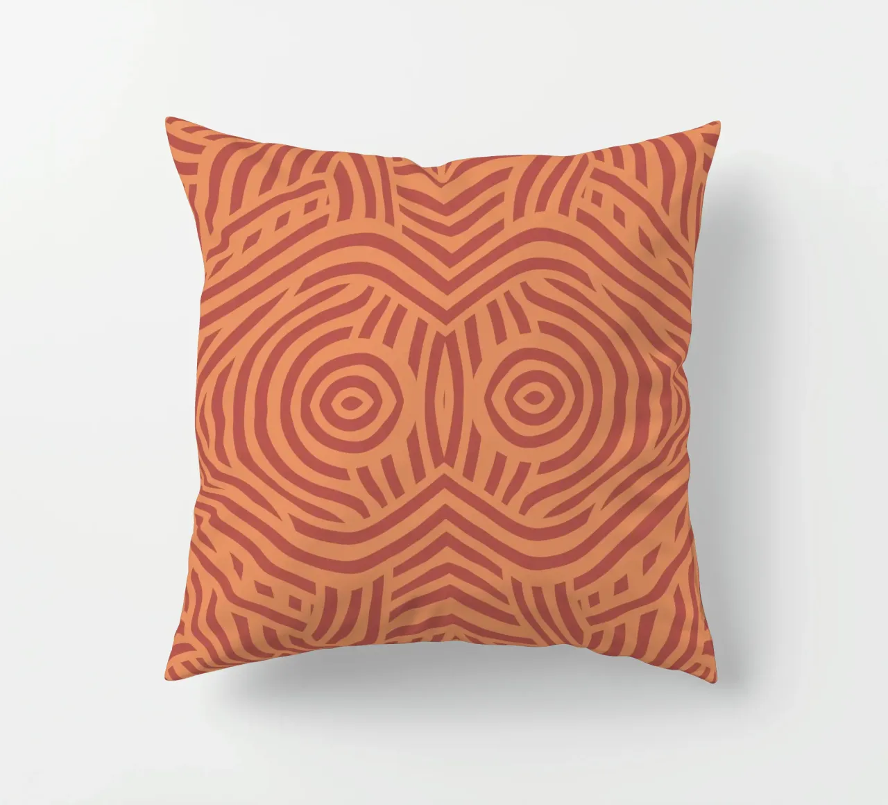 Symmetrical linocut line art pattern 09 decorative cushion by Little Dean