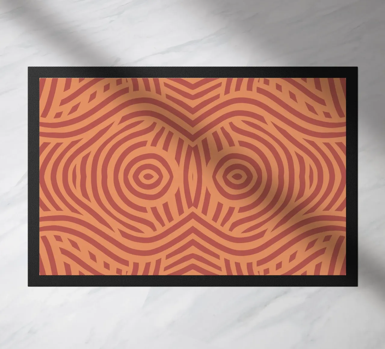 Symmetrical linocut line art pattern 09 doormat by Little Dean