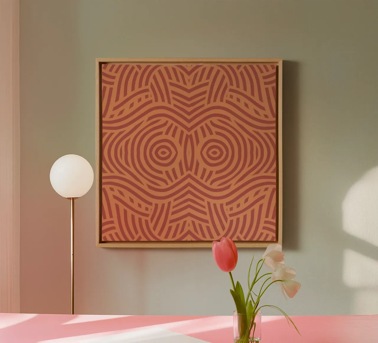 Symmetrical linocut line art pattern 09 canvas by Little Dean